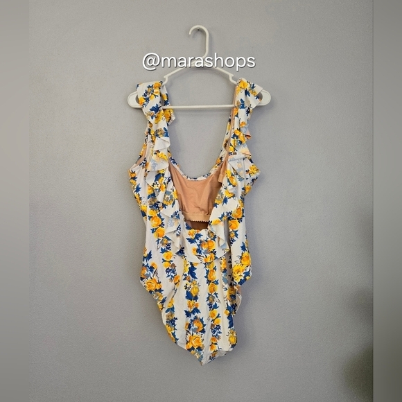 J.Crew Ruffle scoop-back one-piece in blossom stripe - Picture 7 of 8